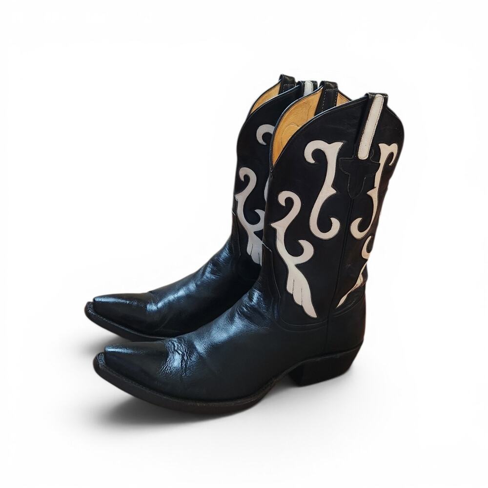 Billy Martin's Vintage White Inlay Women's Boots, Est Sz 7 - 7.5